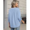 Zeagoo Button Down Shirts for Women 3/4 Sleeve Linen Cotton V Neck Tops Dressy Casual Loose Work Blouses(Blue Stripes-sa1)