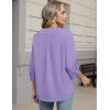 Zeagoo Button Down Shirts for Women 3/4 Sleeve Linen Cotton V Neck Tops Dressy Casual Loose Work Blouses(Lavender)