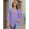 Zeagoo Button Down Shirts for Women 3/4 Sleeve Linen Cotton V Neck Tops Dressy Casual Loose Work Blouses(Lavender)