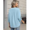 Zeagoo Button Down Shirts for Women 3/4 Sleeve Linen Cotton V Neck Tops Dressy Casual Loose Work Blouses(Light Blue)