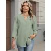 Zeagoo Button Down Shirts for Women 3/4 Sleeve Linen Cotton V Neck Tops Dressy Casual Loose Work Blouses(Light Green)