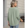 Zeagoo Button Down Shirts for Women 3/4 Sleeve Linen Cotton V Neck Tops Dressy Casual Loose Work Blouses(Light Green)