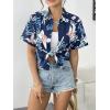 Zeagoo Hawaiian Shirts for Women Tropical Floral Button Down Short Sleeve Blouses Summer Beach Shirt Vacation Tops(A-dark Blue)