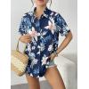 Zeagoo Hawaiian Shirts for Women Tropical Floral Button Down Short Sleeve Blouses Summer Beach Shirt Vacation Tops(A-dark Blue)
