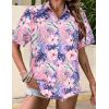 Zeagoo Hawaiian Shirts for Women Tropical Floral Button Down Short Sleeve Blouses Summer Beach Shirt Vacation Tops(A-pink Tropical)