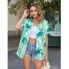 Zeagoo Hawaiian Shirts for Women Tropical Floral Button Down Short Sleeve Blouses Summer Beach Shirt Vacation Tops(Green Turtle)