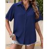 Zeagoo Hawaiian Shirts for Women Tropical Floral Button Down Short Sleeve Blouses Summer Beach Shirt Vacation Tops(Navy Blue)