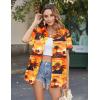 Zeagoo Hawaiian Shirts for Women Tropical Floral Button Down Short Sleeve Blouses Summer Beach Shirt Vacation Tops(Orange Hawaiian)