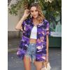 Zeagoo Hawaiian Shirts for Women Tropical Floral Button Down Short Sleeve Blouses Summer Beach Shirt Vacation Tops(Purple Hawaiian)