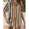 Zeagoo Hawaiian Shirts for Women Tropical Floral Button Down Short Sleeve Blouses Summer Beach Shirt Vacation Tops(Stripes Multicolor)