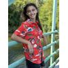 Zeagoo Hawaiian Shirts for Women Tropical Floral Button Down Short Sleeve Blouses Summer Beach Shirt Vacation Tops(Z-red Christmas Hawaiian)