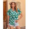 Zeagoo Ladies Button Down Shirts Short Sleeve Hawaiian Top V Neck Boho Leaf Print Summer Outfit Blouses