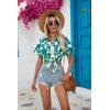 Zeagoo Ladies Button Down Shirts Short Sleeve Hawaiian Top V Neck Boho Leaf Print Summer Outfit Blouses
