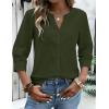 Zeagoo Women Button Down Shirts Linen Cotton 3/4 Sleeve V Neck Tops Dressy Casual Loose Work Blouses 2026(Army Green)