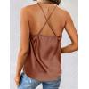 Zeagoo Women’s Cowl Neck Satin Camisole Sleeveless Sexy Spaghetti Strap Silk Cami Backless Tank Tops Halter Basic Tank Shirts Brown