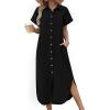 Zeagoo Womens Dresses Casual Summer Short Sleeve Button Down Long Shirt Dresses Swimsuit Beach Cover Ups with Pockets(01-black)