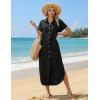 Zeagoo Womens Dresses Casual Summer Short Sleeve Button Down Long Shirt Dresses Swimsuit Beach Cover Ups with Pockets(01-black)