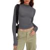 Zeagoo Womens Long Sleeve Shirts Mock Neck Basic Slim Fitted Tops Lightweight Stretch Base Layer T-Shirt(Dark Grey)