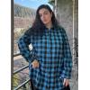 Zeagoo Womens Plus Size Flannel Shirts Plaid Shirts Long Sleeves Casual Button Down Collared Shacket Tops(C-blue)