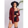 Zeagoo Womens Plus Size Flannel Shirts Plaid Shirts Long Sleeves Casual Button Down Collared Shacket Tops(C-red)