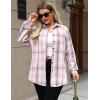 Zeagoo Womens Plus Size Flannel Shirts Plaid Shirts Long Sleeves Casual Button Down Collared Shacket Tops(Light Pink)