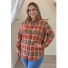Zeagoo Womens Plus Size Flannel Shirts Plaid Shirts Long Sleeves Casual Button Down Collared Shacket Tops(Orange)