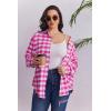 Zeagoo Womens Plus Size Flannel Shirts Plaid Shirts Long Sleeves Casual Button Down Collared Shacket Tops(Pink)