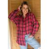 Zeagoo Womens Plus Size Flannel Shirts Plaid Shirts Long Sleeves Casual Button Down Collared Shacket Tops(Rose Pink)