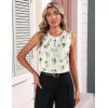 Zeagoo Womens Silk Satin Tank Tops Crew Neck Pleated Camisole Sleeveless Business Work Blouse Dressy Casual Summer Shirt(Apricot Grey Floral)