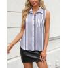 Zeagoo Womens Sleeveless Button Down Shirts V Neck Solid Tank Tops Basic Loose Blouses Casual Office Shirts(Stripe-tw220)