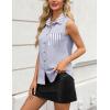 Zeagoo Womens Sleeveless Button Down Shirts V Neck Solid Tank Tops Basic Loose Blouses Casual Office Shirts(Stripe-tw220)