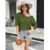 Zeagoo Women’s Summer Crochet Off the Shoulder Hollow Out Knit Tops 2026 V Neck 3/4 Sleeve Sweater Top(Army Green)