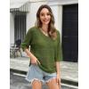 Zeagoo Women’s Summer Crochet Off the Shoulder Hollow Out Knit Tops 2026 V Neck 3/4 Sleeve Sweater Top(Army Green)