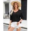 Zeagoo Women’s Summer Crochet Off the Shoulder Hollow Out Knit Tops 2026 V Neck 3/4 Sleeve Sweater Top(Black)