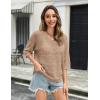 Zeagoo Women’s Summer Crochet Off the Shoulder Hollow Out Knit Tops 2026 V Neck 3/4 Sleeve Sweater Top(Camel)