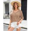 Zeagoo Women’s Summer Crochet Off the Shoulder Hollow Out Knit Tops 2026 V Neck 3/4 Sleeve Sweater Top(Camel)