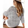 Zeagoo Women’s Summer Crochet Off the Shoulder Hollow Out Knit Tops 2026 V Neck 3/4 Sleeve Sweater Top(Grey)
