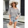 Zeagoo Women’s Summer Crochet Off the Shoulder Hollow Out Knit Tops 2026 V Neck 3/4 Sleeve Sweater Top(Grey)