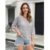 Zeagoo Women’s Summer Crochet Off the Shoulder Hollow Out Knit Tops 2026 V Neck 3/4 Sleeve Sweater Top(Grey)