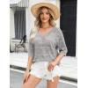 Zeagoo Women’s Summer Crochet Off the Shoulder Hollow Out Knit Tops 2026 V Neck 3/4 Sleeve Sweater Top(Grey)
