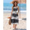 Zeagoo Womens Summer Midi Dresses 2026 Casual Sleeveless Tank Sundresses A Line Crewneck Beach Vacation Dress with Pockets(White-black Pattern-zr231)
