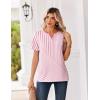 Zeagoo Womens Summer Tops V Neck Short Sleeve Shirts Dressy Casual Blouse Spring Vacation Tshirts Clothes(Pink Stripes)