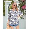 Zeagoo Womens Tops 3/4 Sleeve V Neck Bohemian Blouses Casual Loose Fit Tunic Boho Shirts Floral Printed Clothes(Blue Boho Mz903)