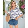 Zeagoo Womens Tops 3/4 Sleeve V Neck Bohemian Blouses Casual Loose Fit Tunic Boho Shirts Floral Printed Clothes(Blue Boho Mz903)
