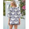 Zeagoo Womens Tops 3/4 Sleeve V Neck Bohemian Blouses Casual Loose Fit Tunic Boho Shirts Floral Printed Clothes(Blue Boho Mz903)