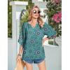 Zeagoo Womens Tops 3/4 Sleeve V Neck Bohemian Blouses Casual Loose Fit Tunic Boho Shirts Floral Printed Clothes(Blue Floral Mz858)