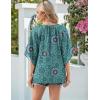 Zeagoo Womens Tops 3/4 Sleeve V Neck Bohemian Blouses Casual Loose Fit Tunic Boho Shirts Floral Printed Clothes(Blue Floral Mz858)