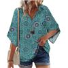 Zeagoo Womens Tops 3/4 Sleeve V Neck Bohemian Blouses Casual Loose Fit Tunic Boho Shirts Floral Printed Clothes(Blue Floral Mz858)