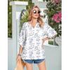 Zeagoo Womens Tops 3/4 Sleeve V Neck Bohemian Blouses Casual Loose Fit Tunic Boho Shirts Floral Printed Clothes(Blue Leaf Sp106)