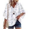 Zeagoo Womens Tops 3/4 Sleeve V Neck Bohemian Blouses Casual Loose Fit Tunic Boho Shirts Floral Printed Clothes(Blue Leaf Sp106)
